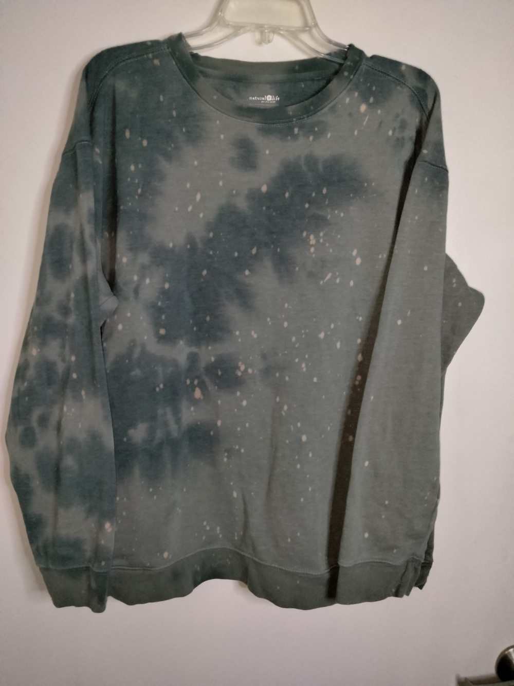 NATURAL LIFE -L- Slate Green Speckled Tie-Dye Slip Pockets Crewneck Sweatshirt